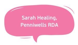 Speech bubble identifying Sarah Healing as the quote speaker