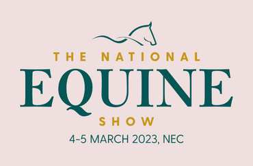 National Equine Show logo over a light pink background. The text says 