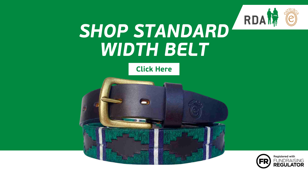 Image of standard width RDA x Estribos polo belt (green, blue and white colours)