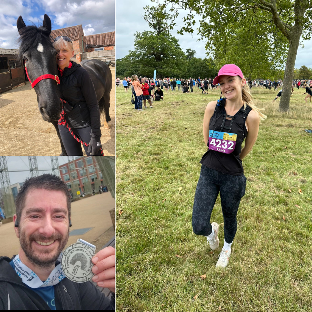 Image of three people taking part in the RDA London Marathon team