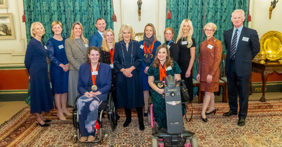 Image of athletes, owners, grooms and support staff attending a reception at Clarence House, hosted by British Equestrian Patron, Her Majesty The Queen