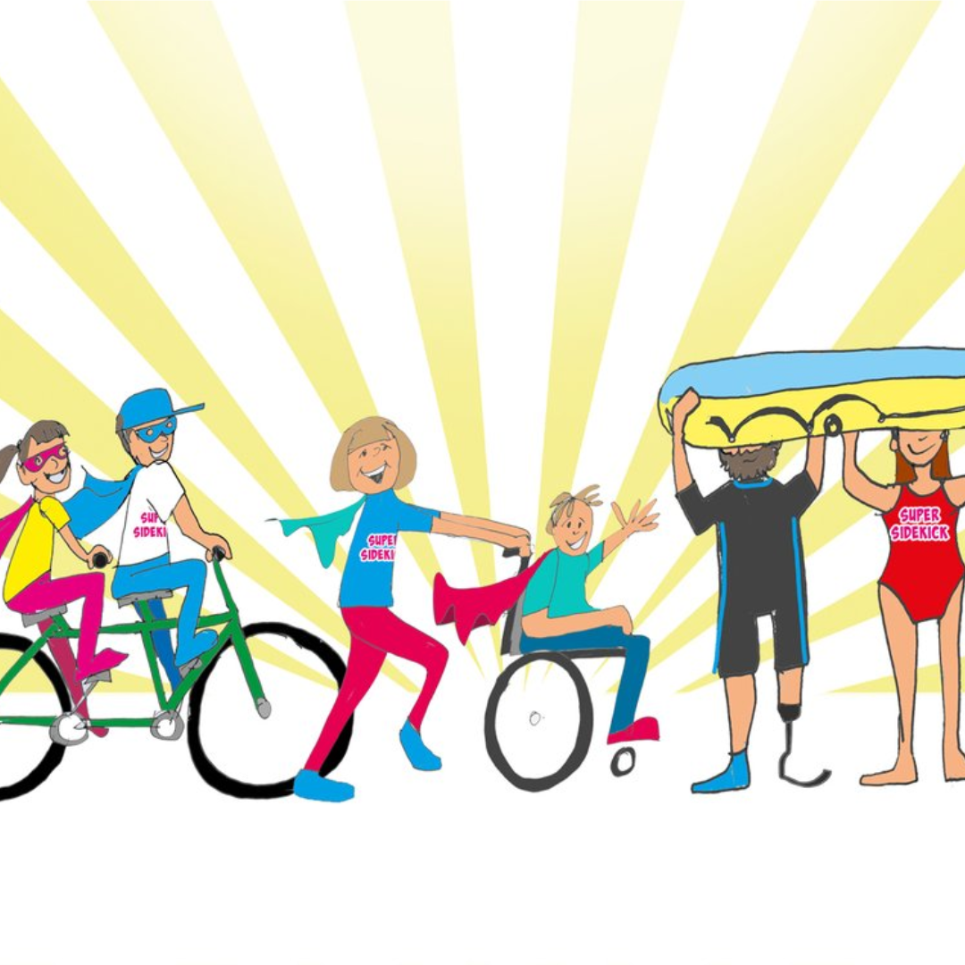 cartoon animation of people taking part in a triathlon